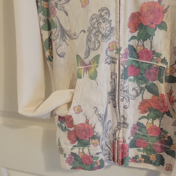 Next Era Couture Floral butterfly Patterned Zip-Up Hoodie pockets womens SzLg - Picture 3 of 4